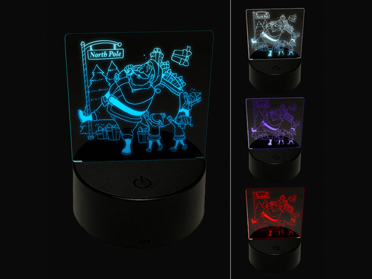 Santa Claus and Elves Loading Gifts into Bag 3D Illusion LED Night Light Sign Nightstand Desk Lamp